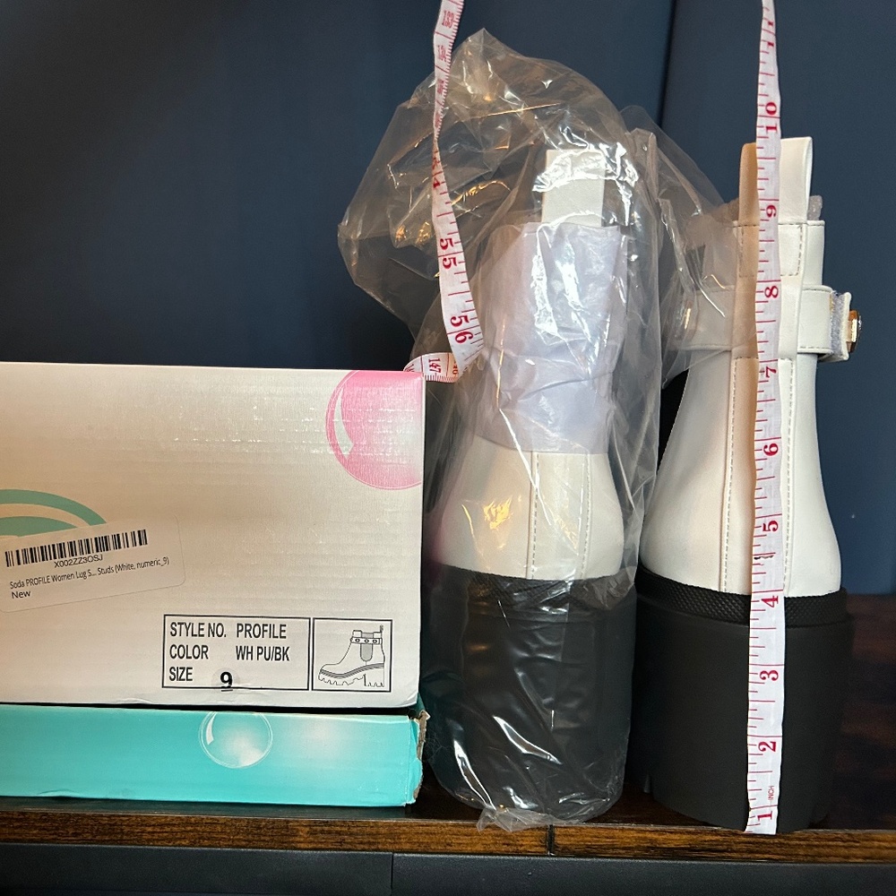 Soda Lug Sole Mid Heel Chelsea Fashion Ankle Bootie with Gleaming Studs - Picture 4 of 4